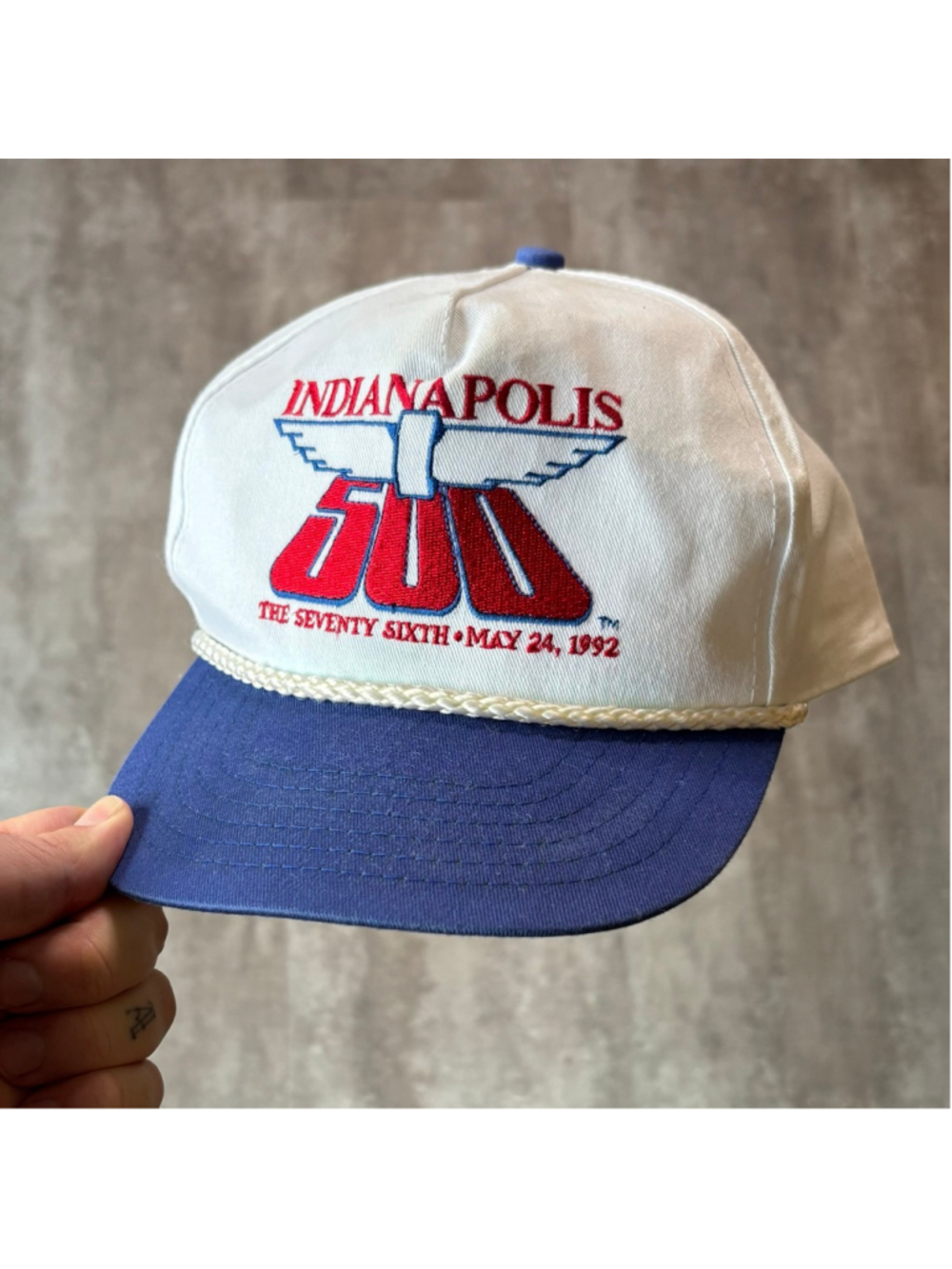 Vintage 1992 Indianapolis 500 Snap Back Hat Two Tone Rope